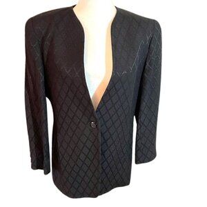 Liz Claiborne Vintage Black Collarless Blazer Jacket with Embroidery - Size 10P